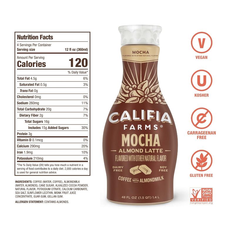 Califia Farms Mocha Cold Brew Coffee with Almond Milk - 48 fl oz, 5 of 8