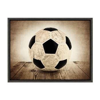 18" x 24" Sylvie Soccer On Wood Framed Canvas By Shawn St. Peter Gray - DesignOvation