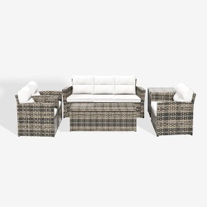 WestinTrends 6-Piece PE Rattan Wicker Outdoor Patio Conversation Sofa Set - 1 of 4