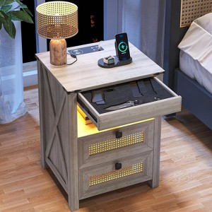 Fredees Nightstand with Charging Station and Hidden Drawer, Suitable for Bedroom and Living Room, Farmhouse Style Design - 1 of 4
