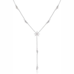 14K Rose/White Gold Plated Lariat Necklace, Star Drop Y-Shaped Pendant, Adjustable Minimalist Chain for Women - 1 of 4