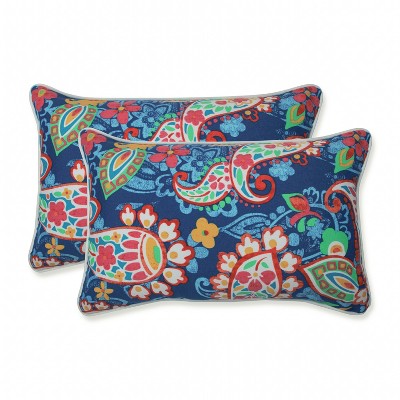 2pk Paisley Party Rectangular Throw Pillows Blue - Pillow Perfect: Weather-Resistant, Nautical Style, 18.5"x11.5"