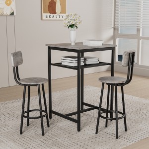 3-Piece Bar Height Dining Sets with a Table and 2 Stools with Backrest - 1 of 4