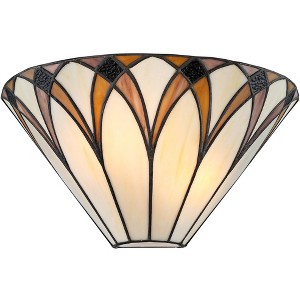 Regency Hill Filton Tiffany Style Wall Light Sconce Bronze Hardwire 12 1/4" Fixture Amber Yellow Stained Art Glass Shade for Bedroom Bathroom Hallway - 1 of 4
