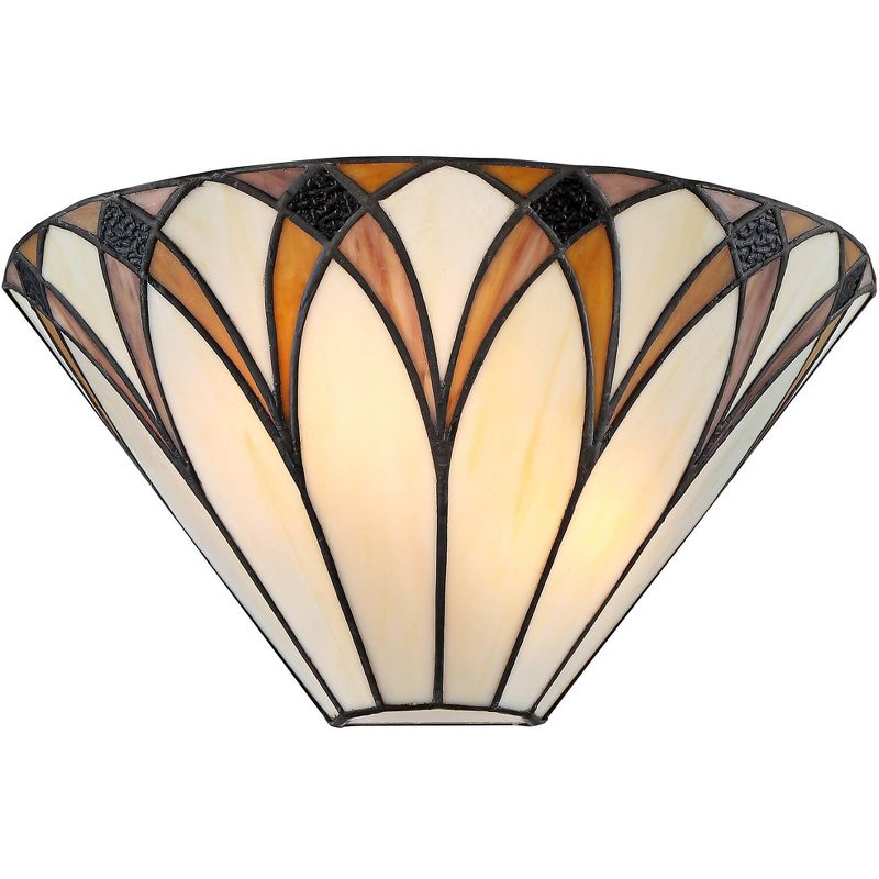 Regency Hill Filton Tiffany Style Wall Light Sconce Bronze Hardwire 12 1/4" Fixture Amber Yellow Stained Art Glass Shade for Bedroom Bathroom Hallway, 1 of 9
