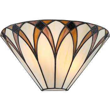 Regency Hill Filton Tiffany Style Wall Light Sconce Bronze Hardwire 12 1/4" Fixture Amber Yellow Stained Art Glass Shade for Bedroom Bathroom Hallway