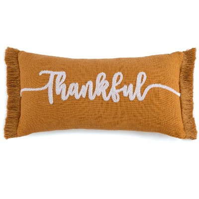 "Thankful" Lumbar Fringe Decorative Pillow - Shiraleah