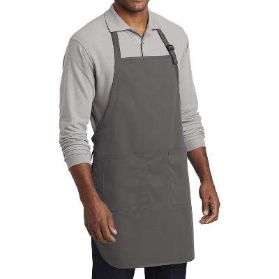 Men's Red Full-Length Poly/Cotton Bib Apron with Pockets
