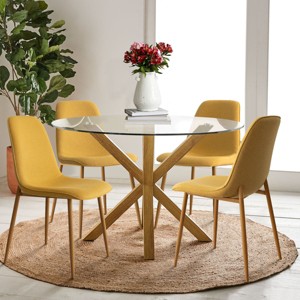 Olive+Oslo 5-piece Round Glass Dining Room Set with 4 Chairs, Oak Dining Table and Chairs for 4, Indoor Furniture - Maison Boucle - 1 of 4