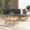 vidaXL 4 Piece Patio Lounge Set with Dark Gray Cushions Bamboo - Corner + Middle + Footrest + Table - 2 of 4