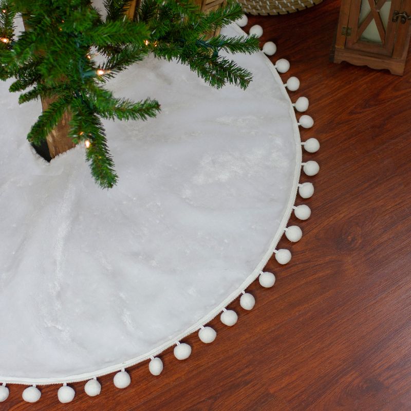 Northlight 48" White Christmas Tree Skirt With a Pom Pom Border, 2 of 6