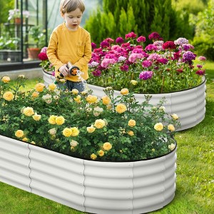 Outdoor Planter Raised Boxes for Vegetables,Flowers，2 Pcs Oval Raised Garden Bed,Galvanized Raised Beds,Open-Ended Base Metal Raised Planter Beds - 1 of 4