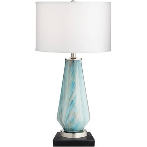 Possini Euro Design Jaime Modern Table Lamp with Square Black Marble Riser 26" High Blue Gray Art Glass Drum Shade for Bedroom Living Room Bedside - 1 of 4
