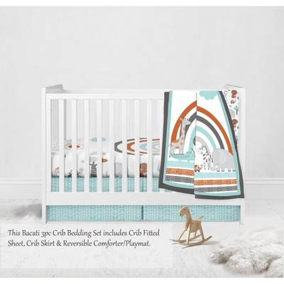 Bacati - Jungle Safari Aqua Orange Gray 3 pc Crib Bedding Set