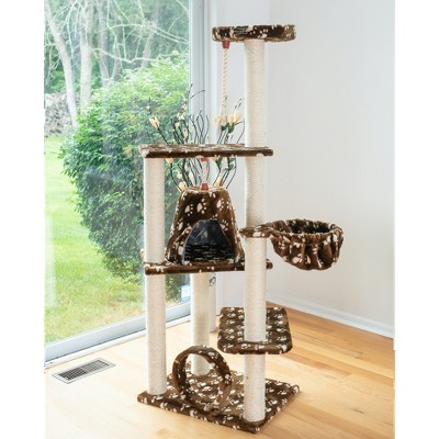 66'' Saddle Brown Faux Fur Cat Tree with Sisal Posts
