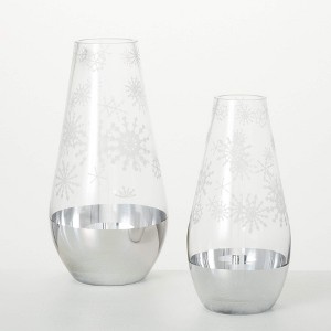 9.75"H and 12"H Sullivans Glass Snowflake Vase - Set of 2, Clear - 1 of 3