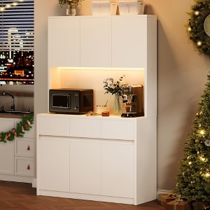 Whizmax 71" Tall Kitchen Pantry Cabinet, Kitchen Hutch Storage Cabinet, Food Pantry Cabinet with Microwave Stand, Adjustable Shelves, Handless Design - 1 of 4