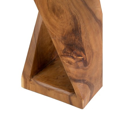 Natural Teak Hand-Carved Rectangular Side Table