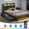 Greenstell  Bed Frame with Upholstered Storage Headboard & Drawers and Charging Station, Wood - 2 of 4