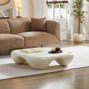 39" Fiberglass Modern Coffee Table with Faux Travertine Texture and Circular Base for Living Room and Office - 1 of 4
