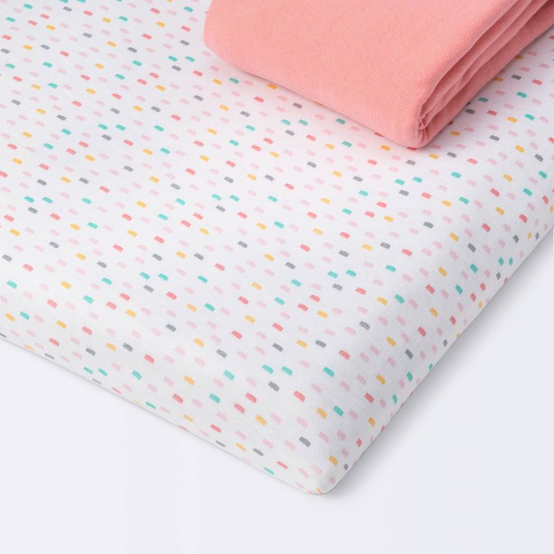 Fitted Play Yard Jersey Sheet - Cloud Island&#8482; Confetti/Coral 2pk, 1 of 5