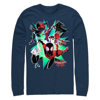 Men's Marvel: Spider-Man: Into the Spider-Verse Gang is All Here  Long Sleeve Shirt - Navy Blue - X Large