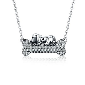 Fido Dog and Bone Necklace for Women Pendant and Chain Cubic Zirconia Ginger Lyne Collection - 1 of 4