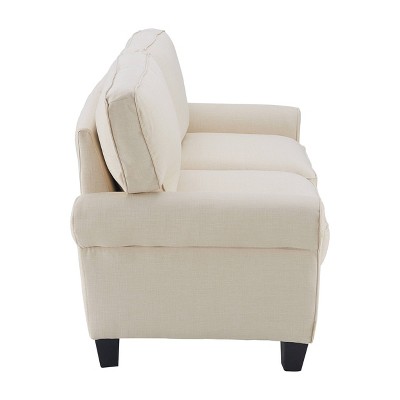 Buttercream Microfiber Rolled Arm Loveseat with Wood Frame