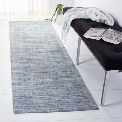 Gray Hand-Knotted Wool and Viscose Runner Rug