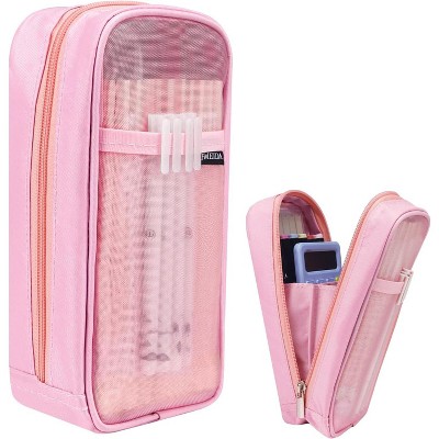 Fmeida Grid Mesh Pencil Case - Upgraded 4 Compartment Pencil Pouch, Clear Adult Pencil Bag Aesthetic Marker Pouch Stationary
