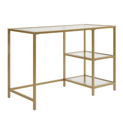 Langley Glass Top Desk with Shelves Gold - Carolina Chair & Table