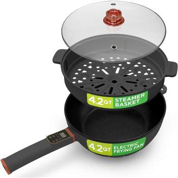 NutriChef Multifunctional 4L Electric Frying Pan & 4L Steamer - Black