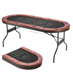 VEVOR Foldable Poker Table, 8 Player 72 in Folding Casino Leisure Table with Padded Rails and Cup Holders, Oval Portable Game Tables, Brown - 1 of 4