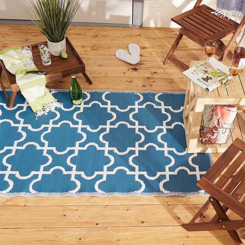 DII Design Imports Indoor Outdoor 3 x 6 Foot Reversible Lattice Woven Rectangular Runner Rug for Decks, Patios, Living Rooms, and Kitchens, Blue, 4 of 7