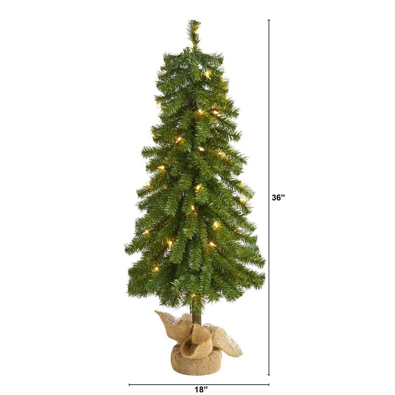 3ft Nearly Natural Pre-Lit Alpine Artificial Christmas Tree Clear Lights in Burlap Planter, 3 of 9