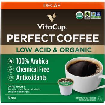 VitaCup Organic Decaf Perfect Dark Roast Low Acid Coffee Pod - 32ct