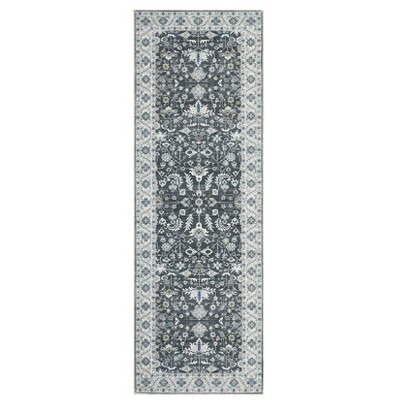 Wasshable Vintage Distressed Floral Print Living Room Bedroom Area Rug, Chenille Non Slip Floor Carpet for Dining Room Home Office
