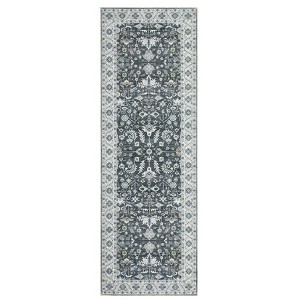 Wasshable Vintage Distressed Floral Print Living Room Bedroom Area Rug, Chenille Non Slip Floor Carpet for Dining Room Home Office - 1 of 4