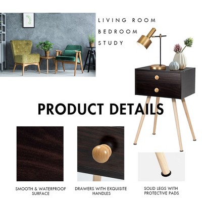 Espresso Mid Century Modern 2-Drawer Wood End Table