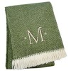 HomeRoots 55" X 70" Moss Green And White Herringbone Cotton Blend M Initial Throw Blanket with Tassels And Embroidery - 3 of 4