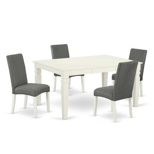 Kitchen Table Set 5pc Rectangle Table w/ Leaf & 4 Chairs - Linen White Legs, Gray Fabric - 1 of 4