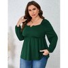 Coolmee Womens Plus Size Peplum Tops Puff Long Sleeve Square Neck Blouse Ruffle Hem Pullover Babydoll Top - 2 of 4