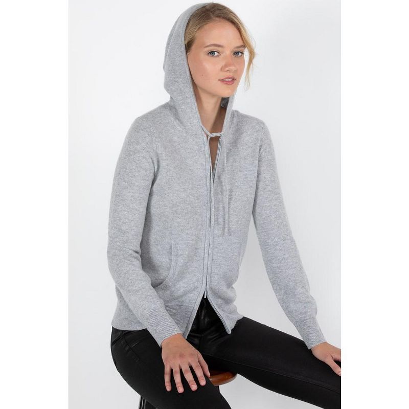 JENNIE LIU Women's 100% Pure Cashmere Long Sleeve Zip Hoodie Cardigan Sweater, 5 of 7