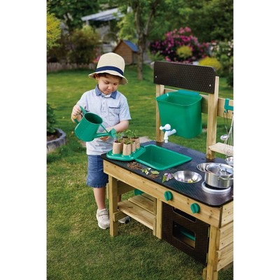 Hape Green and Wood Outdoor Play Kitchen with Accessories