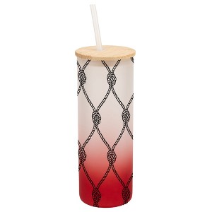 Elanze Designs Nautical Knotted Rope Pattern Wrap-Around Design 25 Ounce Frosted Gradient Glass On-The-Go Coffee Travel Skinny Tumbler Mug Cup, Bamboo - 1 of 1