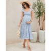 Coolmee Womens Maternity Dress Summer Sleeveless Smocked Square Neck Ruffle Casual Boho Midi Dress Baby Shower Photoshoot - 2 of 4