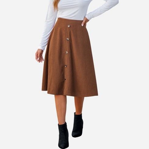 Women s High Waist Button front Skirt Cupshe l brown Target