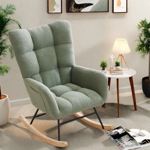 Living Room Chair, Teddy Upholstered Rocking Chair, Armrest and Side Pockets, Modern Comfy Accent Armchair Reading Chair for Bedroom, Living Room - 1 of 4