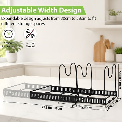 Garnen Pots and Pans Organizer Under Cabinet Kitchen Organizer, Expandable 11.8"-22.8" Adjustable Pan Rack Pot Lid Organizer Kitchen Storage, Black — фото 4
