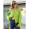 Women Deep V Neck Blouse Long Flared Sleeve Tops Button Front Dressy Casual Shirts Top - 3 of 4